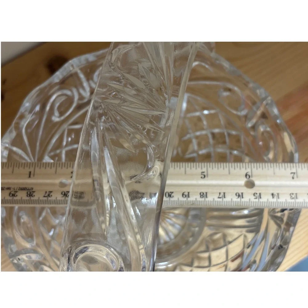 Vintage Crystal Glass Basket‎ Candy Dish Fruit Bowl with Handle for Home Decor